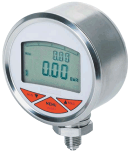 battery-powered digital pressure gauge with integrated bargraph display