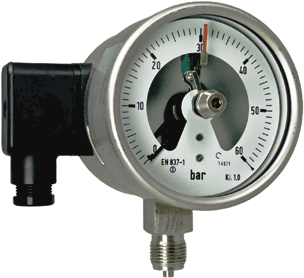 bourdon tube pressure gauge with snap action or inductive contacts