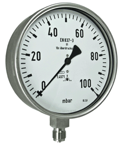 capsule element pressure gauge from brass or stainless steel with nominal sizes 63, 100, 160 mm