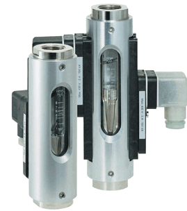 variable area flow meter and -switch for flow from bottom to top